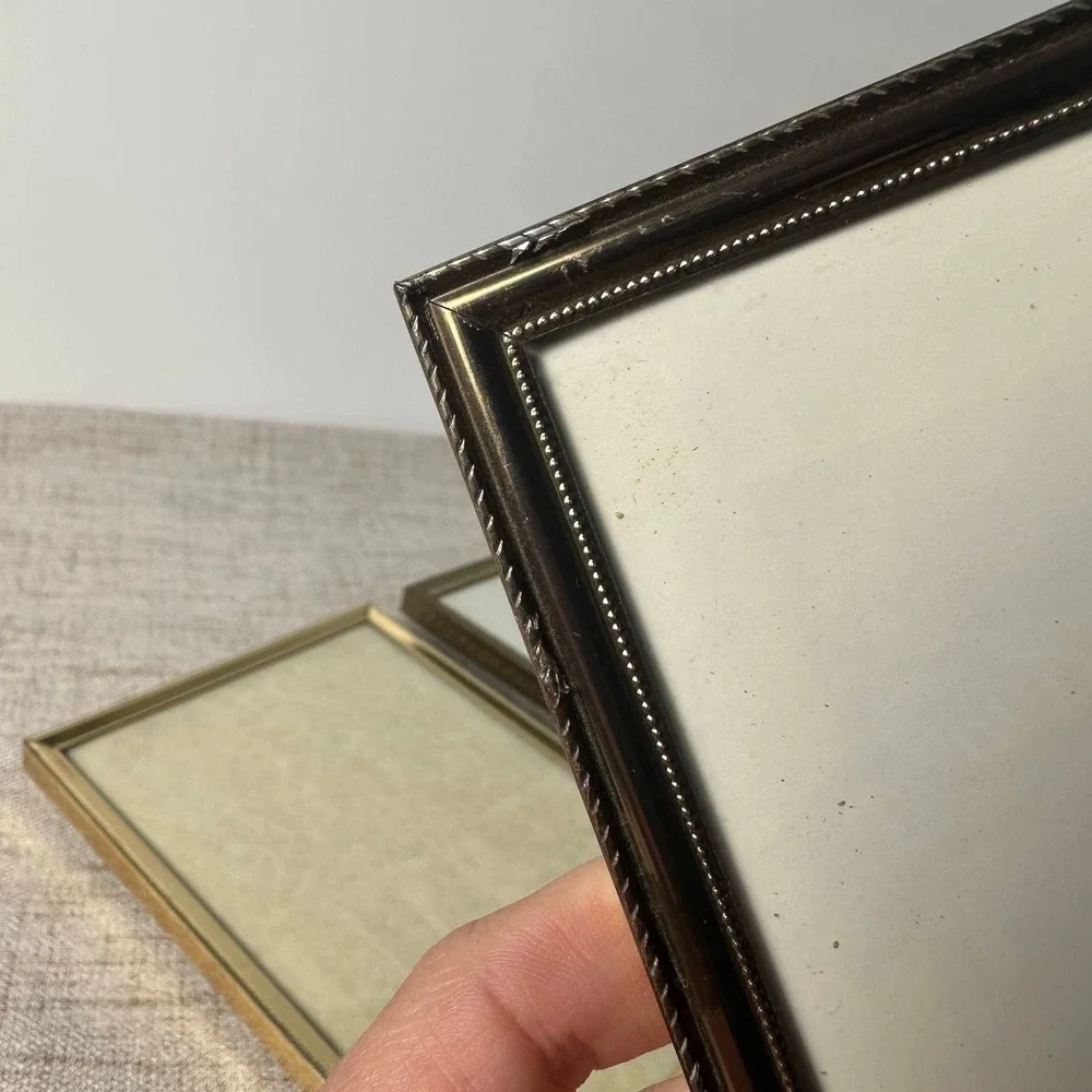 Vintage Metal Picture Frames Set of 3 | 5x7 Brass Tone Easel Frames | 1970s